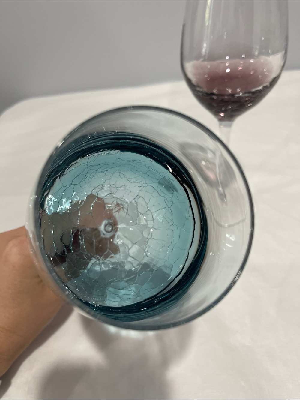 Pier 1 blue and amethyst purple crackle 12 oz Wine Glasses set of 2 - Picture 4 of 8